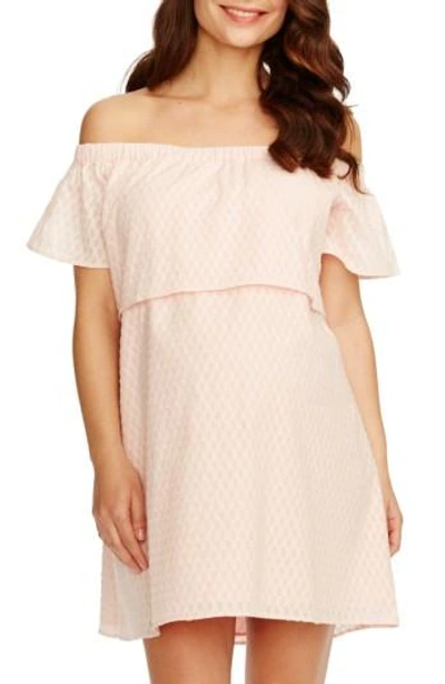 Rosie Pope 'camille' Off The Shoulder Maternity Dress In Ballet Pink