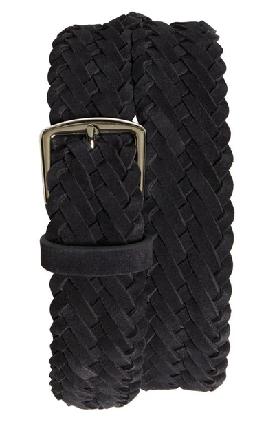 Loro Piana Alsavel Braided Suede Belt In Caviar