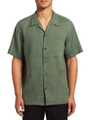Theory Short Sleeve Regular Fit Linen Shirt In Balsam Green