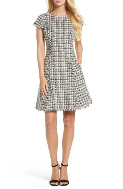 Eliza J Houndstooth Fit & Flare Dress In Cream/ Black