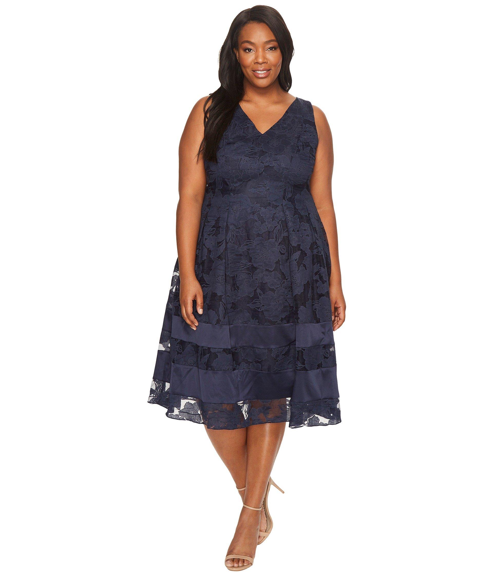 Adrianna Papell Plus Size Burnout Fit And Flare Dress In Navy/ Black ...