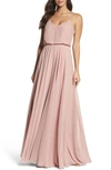 Jenny Yoo Inesse Chiffon V-neck Spaghetti Strap Gown In Whipped Apricot
