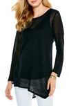 Nic + Zoe Featherweight Asymmetric Hem Linen Blend Sweater In Black Onyx