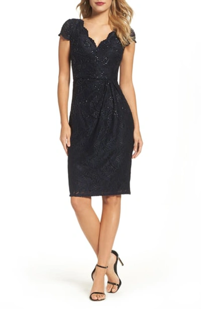 Adrianna Papell Embellished Lace Cocktail Dress In Ink