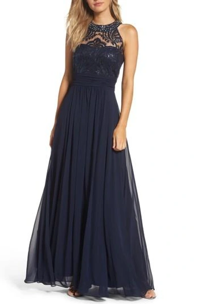 Eliza J Lace Bodice Gown In Navy