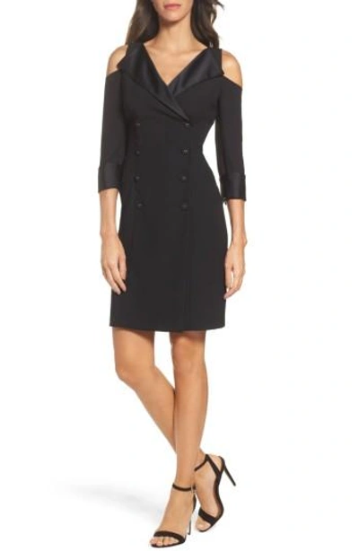 adrianna papell tuxedo dress black Long Sleeve Tuxedo Jacquard Combo Gown In Midnight Multi main image 0