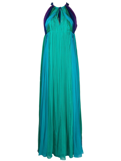 Alberta Ferretti Silk Chiffon Halter Gown In Cyan
