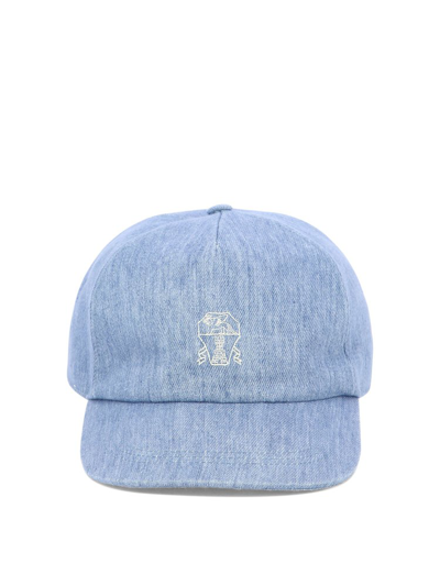 Brunello Cucinelli Logo刺绣棒球帽 In Light Blue