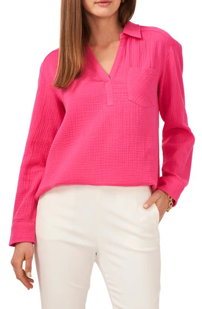 Chaus V-neck Collared Blouse In Party Pink