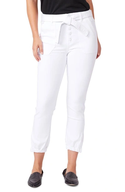 Paige Mayslie High Waist Tie Belt Exposed Button Joggers In Crisp White