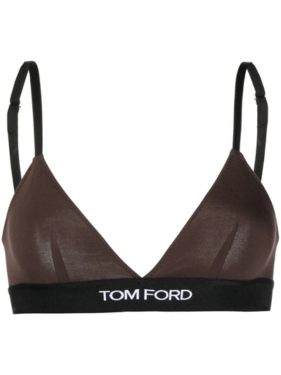 Tom Ford Logo Modal Jersey Triangle Bra In Brown