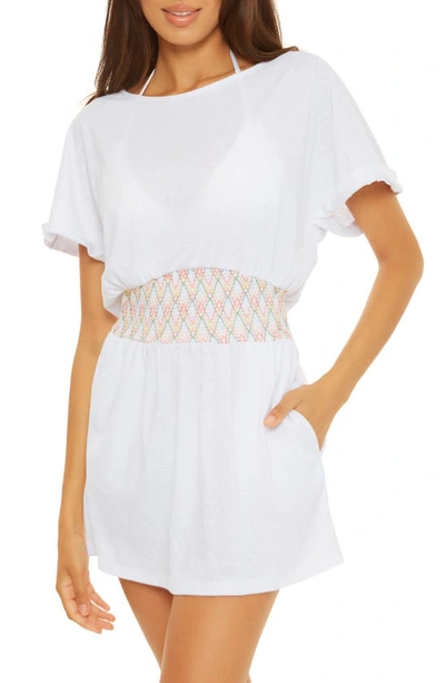 Soluna Sunset Smocked Waist Pocket Cover-up Dress In White