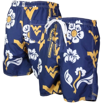 Wes & Willy Men's  Navy West Virginia Mountaineers Floral Volley Logo Swim Trunks