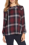 Bobeau Plaid Ruffle Top In Blue/ Red/ White Plaid