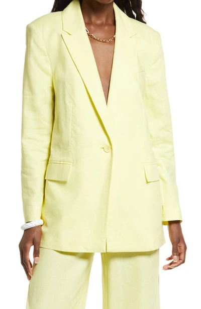 Open Edit Oversize Linen Blend Blazer In Yellow Elfin