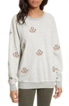 The Great The College Embroidered Sweatshirt In Heather Grey W Flower Emb