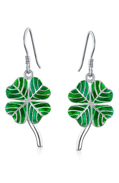 Bling Jewelry Green Shamrock Lucky Four Earrings
