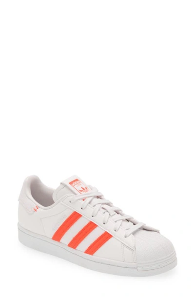 Adidas Originals Superstar Sneaker In Crystal White/ Solar Red/ Grey