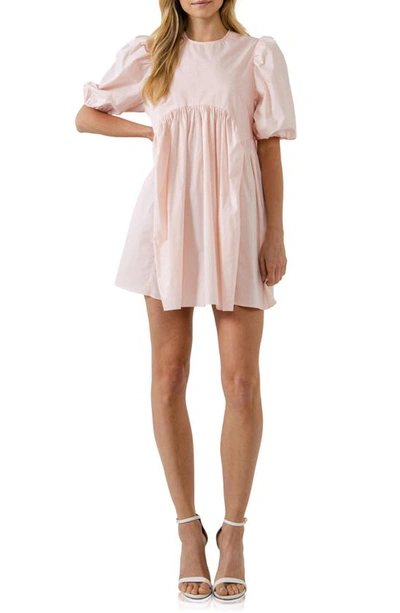 English Factory Asymmetric Puff Sleeve Cotton Babydoll Minidress In Light Pink