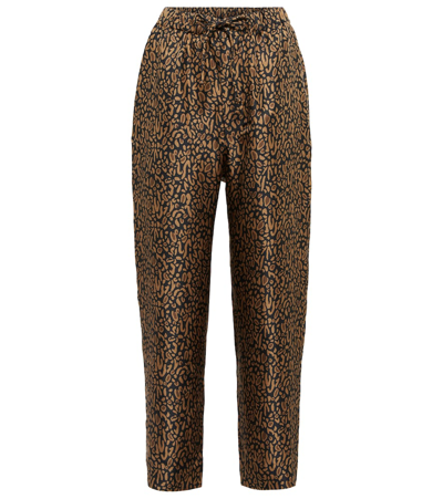 Nanushka Printed Silk Pants In Brown Ocelot