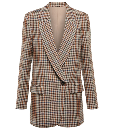 Brunello Cucinelli Linen And Silk Checked Blazer In Multicolor