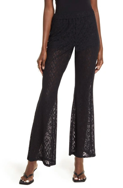 Open Edit Lace Semisheer Wide Leg Pants In Black