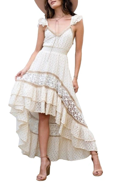Barok Paris Embroidered Eyelet High-low Dress In Ecru | ModeSens