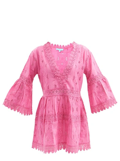 Melissa Odabash Victoria Lace-insert Embroidered Cotton Dress In Hot Pink