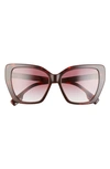 Burberry 55mm Gradient Cat Eye Sunglasses In Top Check/ Red Havana/ Violet
