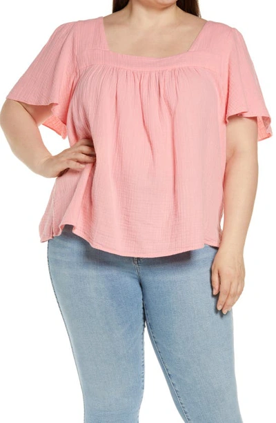 Caslon Square Neck Popover Top In Pink Flamingo