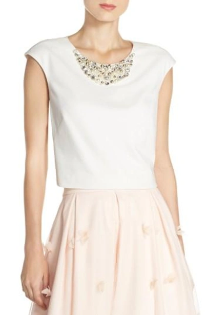 Eliza J Embellished Crop Top In Ivory