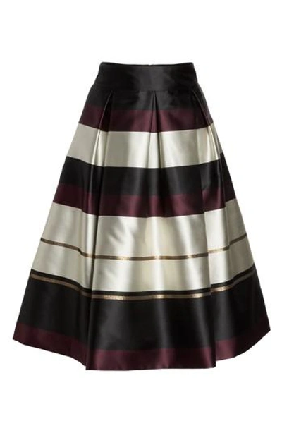 Eliza J Stripe Faille Midi Skirt In Black/ Purple
