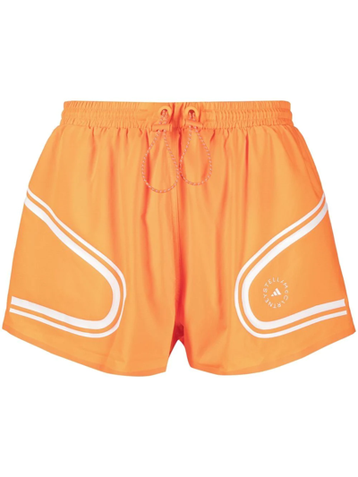 Adidas By Stella Mccartney Truepace Printed Recycled-ripstop Shorts In Orange