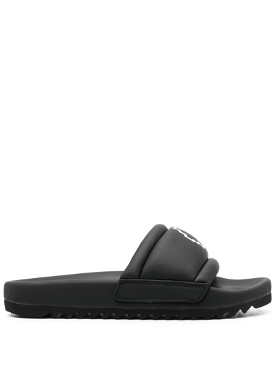 Marcelo Burlon County Of Milan Logo Print Black Padded Slides Sandals In Nero