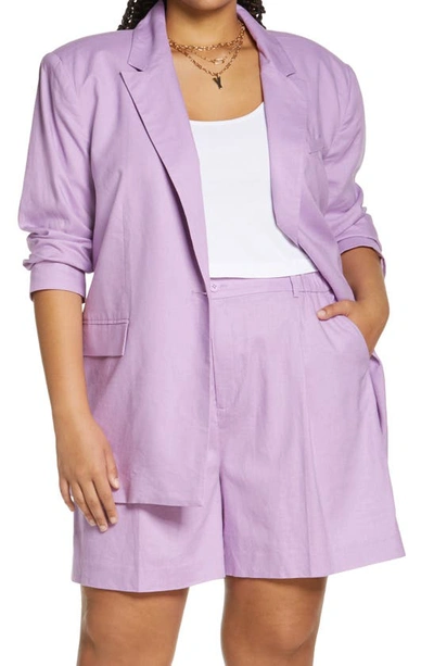 Open Edit Oversize Linen Blend Blazer In Purple Spectre