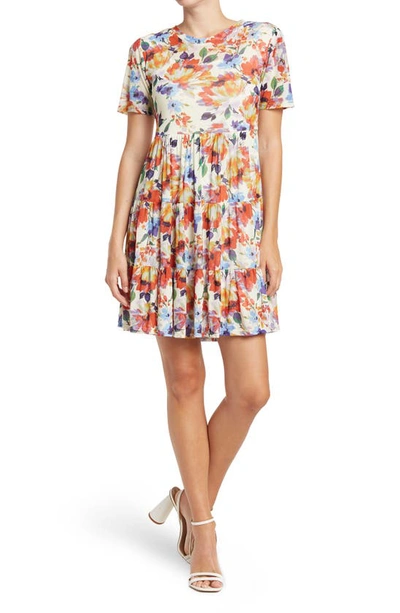Love By Design Cate Floral Print Tiered T-shirt Dress In Calm Sunday