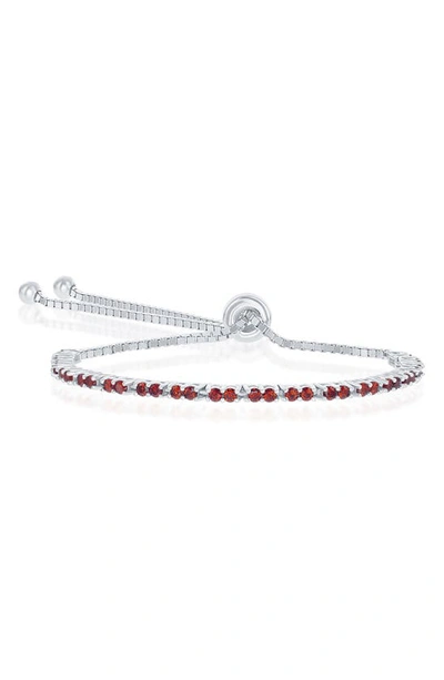 Simona Sterling Silver Garnet Cz Bolo Bracelet