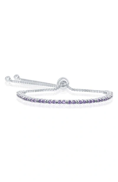 Simona Sterling Silver Amethyst Cz Bolo Bracelet