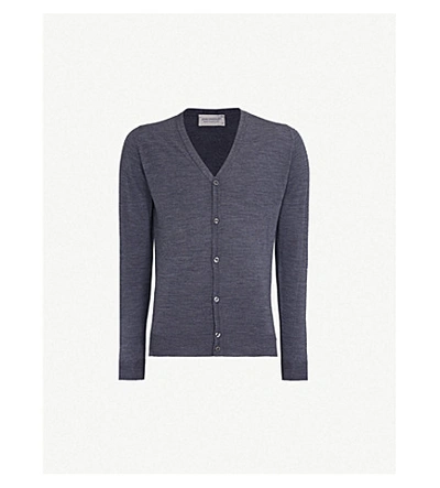 John Smedley Mens Charcoal Petworth V-neck Merino Wool Cardigan