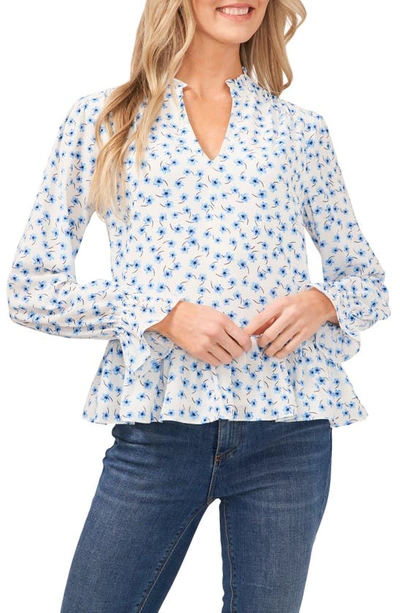 Cece Brooke Floral Long Sleeve Top In New Ivory