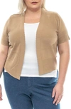 Nina Leonard Short Sleeve Novelty Stitch Bolero Cardigan In Tan