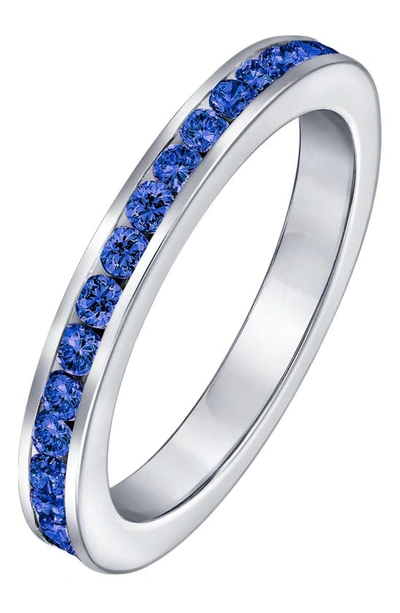 Bling Jewelry Sterling Silver London Blue Cz Eternity Band Ring In Dark Blue