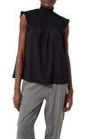 French Connection Boza Smocked Sleeveless Top In Black
