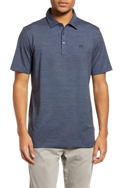 Travismathew The Heater Solid Short Sleeve Performance Polo In Vintage Indigo/ Black