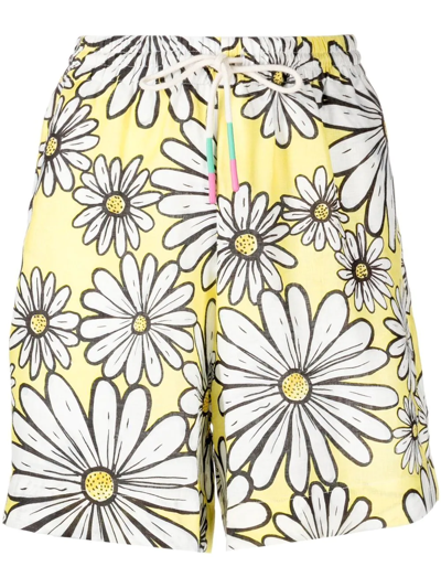 Mira Mikati Floral-print Two-pocket Short Shorts In Yellow