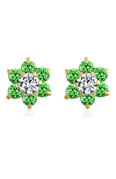 Bling Jewelry 14k Gold Flower Cz Stud Earrings In Green