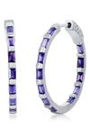 Simona Sterling Silver 25mm Cz Inside Out Hoop Earrings In Purple