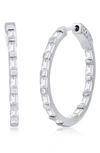 Simona Sterling Silver 25mm Cz Inside Out Hoop Earrings In White