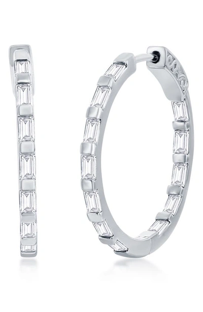 Simona Sterling Silver 25mm Cz Inside Out Hoop Earrings In White