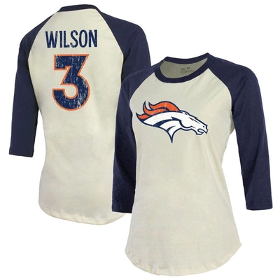 Majestic Women's  Threads Russell Wilson Cream, Navy Denver Broncos Name & Number Raglan 3/4 Sleeve T In Cream,navy